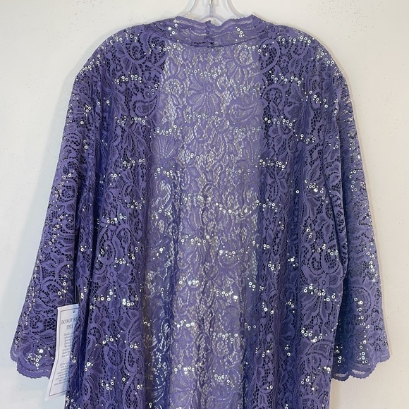 NWT. Roaman’s 34W Open Front Sparkle Sequin Long Lace Jacket. - Picture 11 of 13